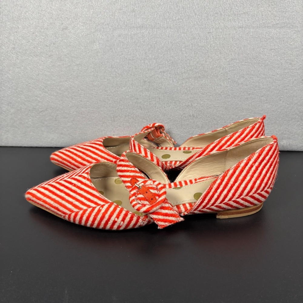 Boden Evie Pointed-Toe Flats Orange/Red White Striped Size 38/7.5 Textile Fabric